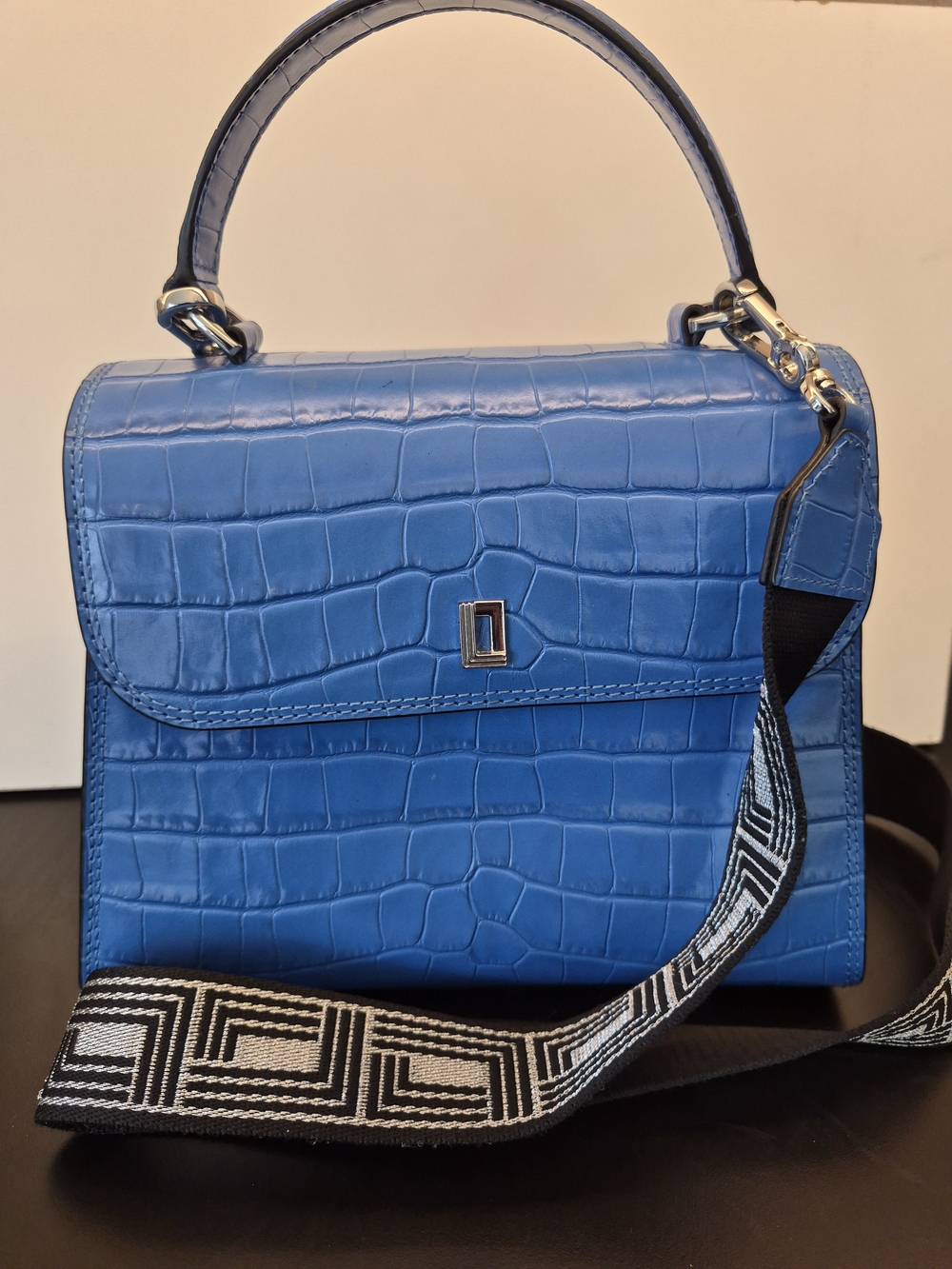 Karl Lagerfeld New Blue Croc-Embossed Top Handle Satchel with Removable Strap